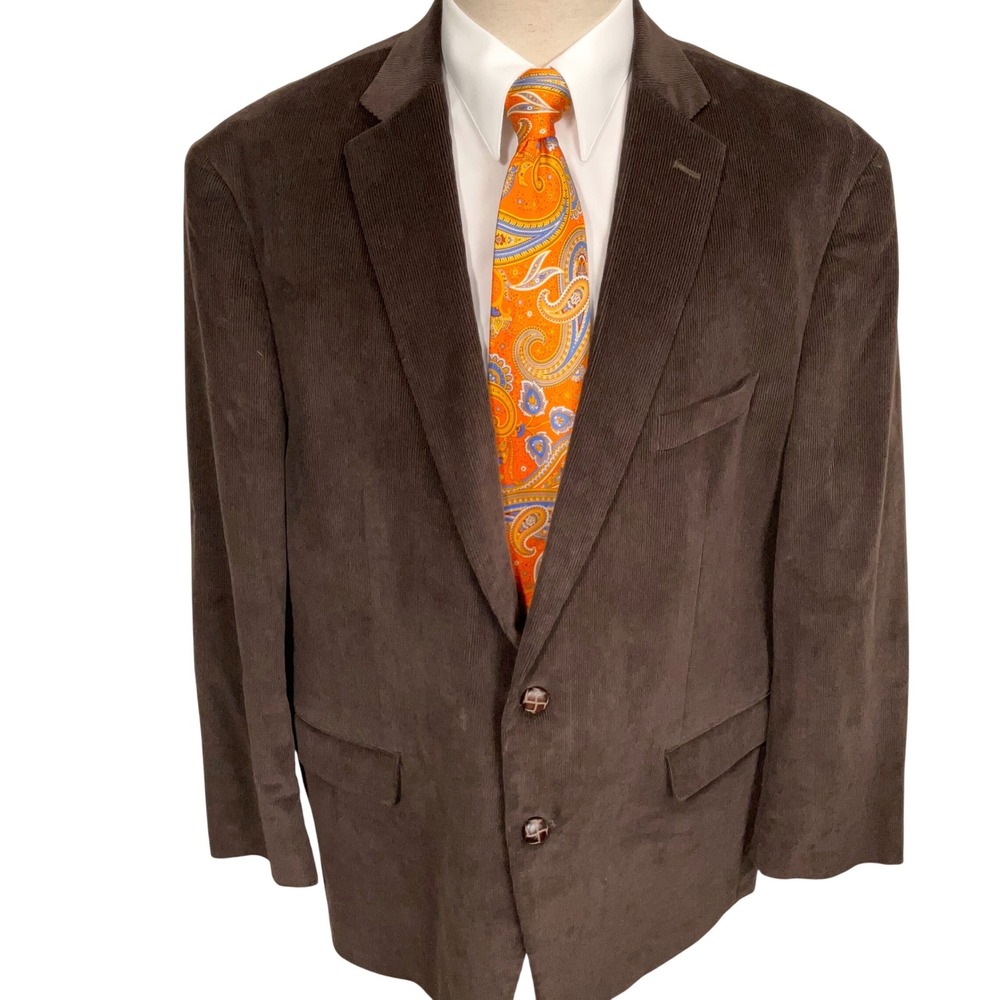 Chaps Corduroy Blazer Mens 50R Brown Elbow Patches 2-Button Country Rustic Fall
